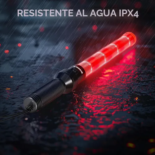 Vista 4 de E-riding Varita de tráfico recargable de 16 pulgadas, bastón de control de tráfico rojo con 2 modos intermitentes, varita de luz LED de seguridad