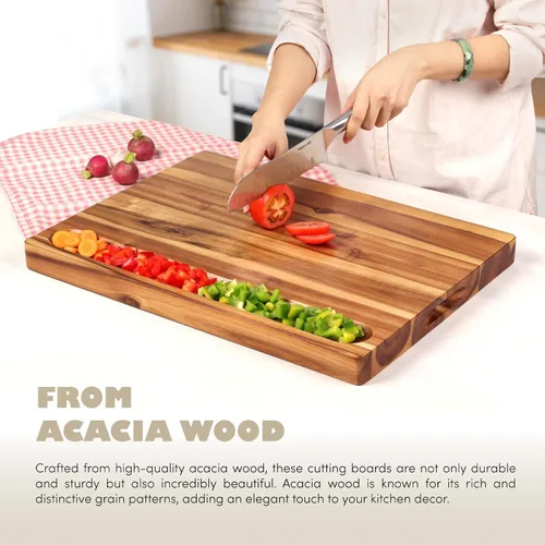 Vista 8 de Tabla de cortar de madera de acacia (17 x 13 x 1.5 pulgadas) y bloque de carnicero de madera, tabla de cortar, reversible multiusos para carne