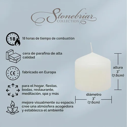Vista 8 de Stonebriar Paquete de 3 velas altas de 3 x 3 pulgadas, 18 horas de larga duración, sin perfume, de cera blanca