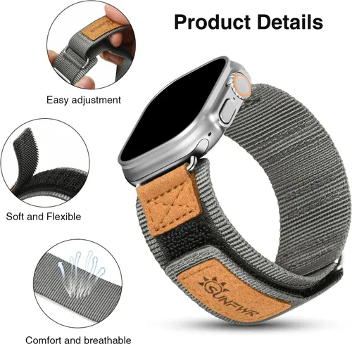Vista 5 de Paquete de la resistente correa de nailon con velcro para Apple Watch (gris/negro)