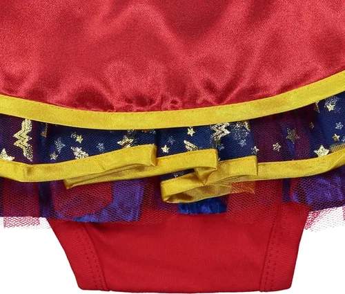 Vista 8 de Disfraz de vestido tipo body de la Mujer Maravilla con tiara y capa para bebé niña
