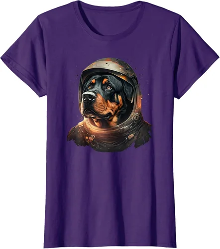 Vista 8 de Divertida camiseta Rottweiler con diseño de astronauta rottweiler en galaxia espacial, Negro