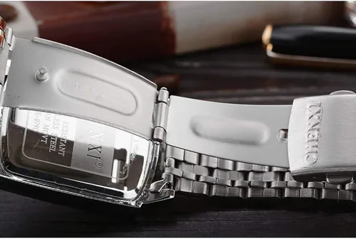Vista 6 de MASTOP Relojes de cuarzo de lujo para mujeres y hombres y parejas, con calendario, deportivos, impermeables, de acero inoxidable para amantes
