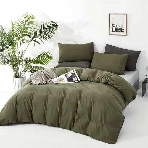 Vista 2 de Luxlovery - Juego de edredón verde oliva tamaño cal king, juego de edredón de manta verde militar, verde suave y transpirable para mujeres y hombres