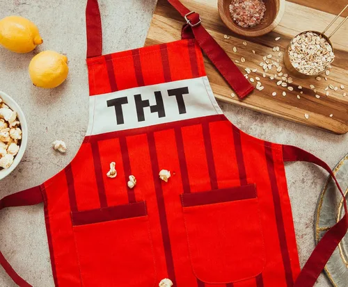 Vista 2 de Minecraft Delantal de cocina juvenil TNT rojo Delantal de chef para servir a la parrilla y cocinar, Rojo