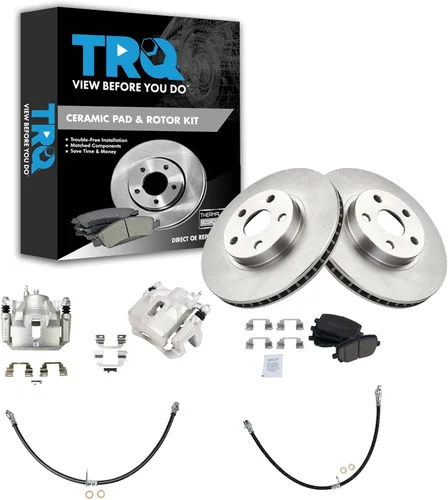 Vista 49 de TRQ Juego de pastillas de freno delanteras y rotores de cerámica, pinzas, mangueras, compatibles con Honda Odyssey 2005-2010