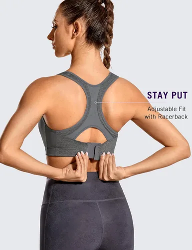 Vista 3 de SYROKAN Sujetador deportivo para mujer, parte delantera, ajustable, soporte de alto impacto, acolchado, sin varillas, espalda cruzada, talla grande