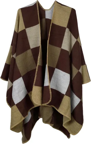 Vista 7 de Chal para mujer, bufanda de pashmina, capa cálida para invierno, poncho abierto al frente para primavera y otoño Cuadros - Negro-naranja