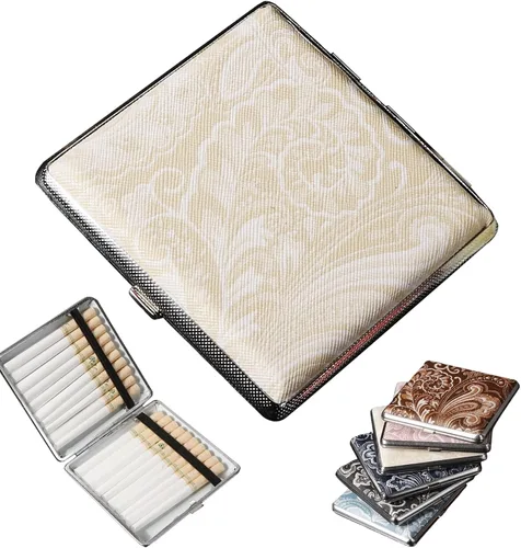 Vista 8 de Cigarette Case Leather Surface Metal Box for 20 Cigarettes Portable Pocket for Card & ID Cases(A)