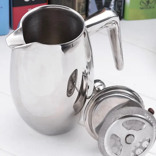 Vista 5 de Cafetera de prensa francesa, acero inoxidable de grado 304 con cuchara, tetera de prensa francesa aislada de doble pared para el hogar, 27.1 fl oz