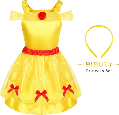 Vista 6 de Ropa de princesa para niñas pequeñas, juego de simulación de BIBUTY y disfraz, conjunto de disfraz de princesa con vestidos de princesa, capa