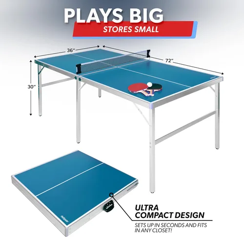 Vista 4 de GoSports - Juego de tenis de mesa de tamaño mediano – Rojo o azul – Juego de tenis de mesa portátil para interiores y exteriores con red, 2 raquetas