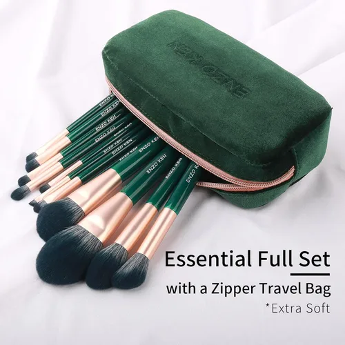 Vista 6 de ENZO KEN Juego de brochas de maquillaje de fibra natural y pelo de cabra profesional, juego de brochas de maquillaje de cabello combinado