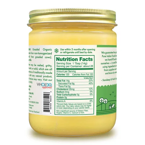 Vista 2 de Ghee alimentado con hierbas orgánicas, marca Pure Indian foods