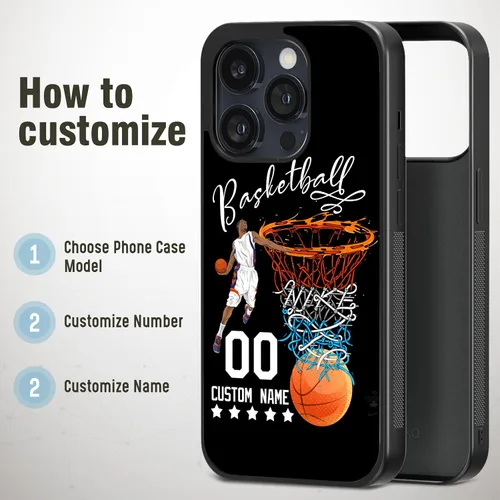 Vista 5 de Fundas de teléfono de baloncesto personalizadas para iPhone 8 11 12 13 14 15 16 17 Pro Max Plus Mini para Samsung A03 A13 A14 A15 A51 A52 A53 A54