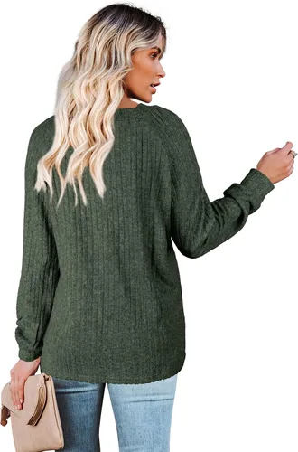 Vista 3 de WIHOLL - Suéter de manga larga, con cuello en V, color liso, a la moda para mujer