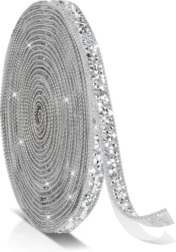 Vista 9 de Cintas autoadhesivas de diamantes de imitación de 5 yardas, tiras de diamantes de imitación plateadas, calcomanías de diamantes de imitación