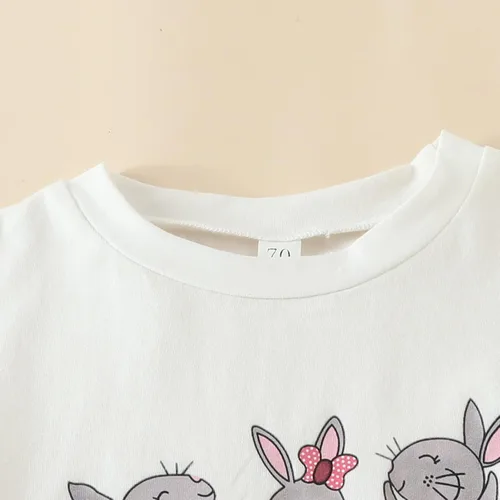Vista 4 de Adobabirl Mameluco de manga corta con estampado de conejito para bebé niña de Pascua, mameluco de burbujas para mi primera Pascua