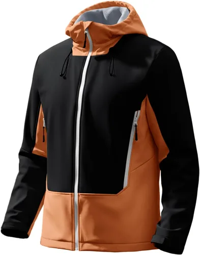 Vista 7 de Runcati Chaqueta Softshell para hombre, con forro polar, rompevientos, bloque de color, impermeable, con capucha, para senderismo