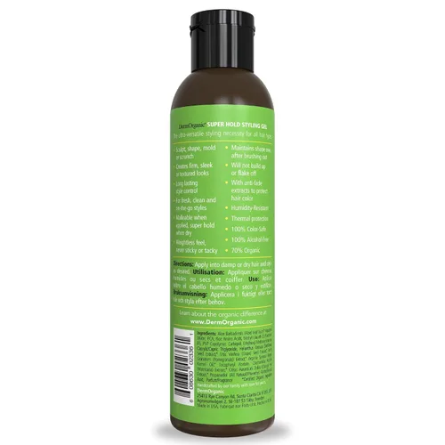 Vista 2 de DermOrganic Gel de peinado Super Hold para cabello con extracto antidecoloración de granada, sin alcohol, 8 onzas líquidas