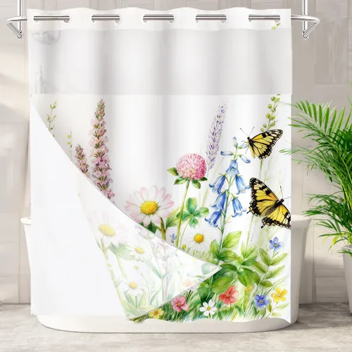Vista 47 de Batmerry Maritime Nautical Hookless Shower Curtain with Snap in Liner Set, Anchors Ship Wheel Bath Curtain Magnetic Hem Quick-Drying Waterproof