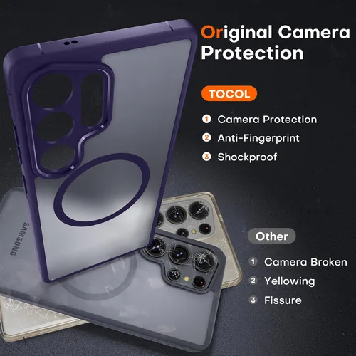Vista 211 de TOCOL Funda magnética 3 en 1 para iPhone 15 Pro, mejorada [protección completa de cámara] con 2 protectores de pantalla, compatible con MagSafe Gris