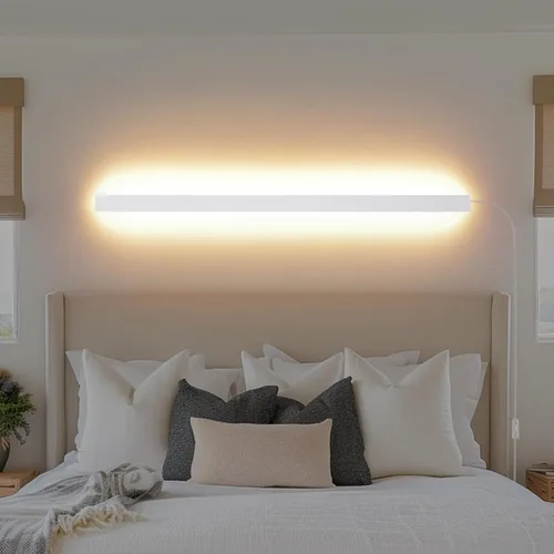 Vista 16 de KELUOLY Apliques de pared modernos enchufables, 23.6 pulgadas, luces LED de pared largas negras esmeriladas, lámpara de pared acrílica de 12 W Negro