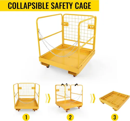 Vista 4 de Jaula de seguridad para carretilla elevadora de 36 x 36 pulgadas, cesta de elevación resistente con ruedas para trabajos aéreos, capacidad de 1200