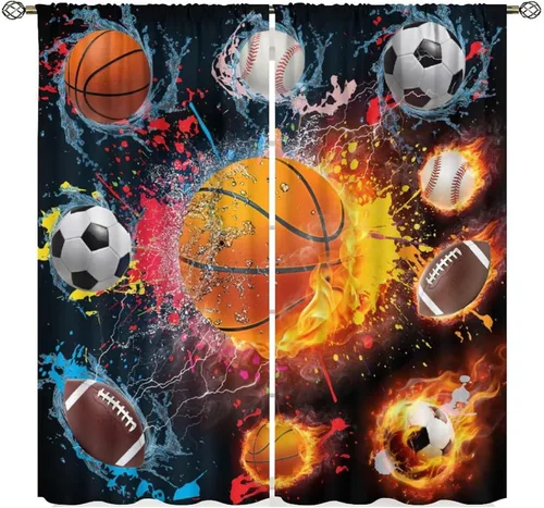 Vista 10 de Cortinas de fútbol, tratamientos de ventana con tema deportivo para niños, decoraciones de fútbol americano para niños, decoraciones de bola