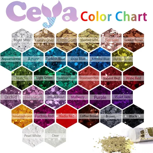 Vista 3 de Ceya Juego de purpurina gruesa de 32 colores, 11.28 onzas/11.29 oz de purpurina para manualidades en polvo mezclado con copos gruesos y finos cada