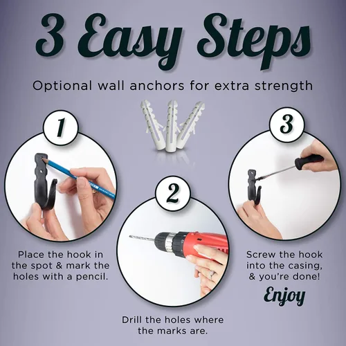 Vista 5 de Ganchos decorativos para pared - Gancho de pared para colgar abrigos, sombreros y bolsos, ganchos rústicos para toallas para baños o cocina
