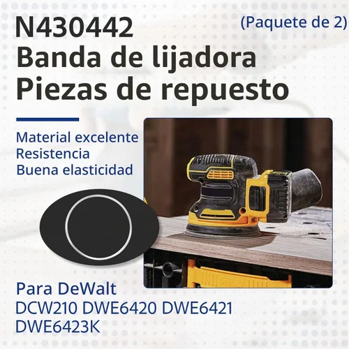 Vista 2 de Correa lijadora orbital aleatoria N430442 para DeWalt DWE6423 DWE6421