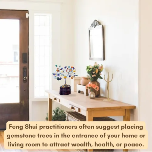 Vista 8 de Árbol de la vida pequeño con múltiples cristales, árbol de decoración de Feng Shui, árbol de cristal de energía positiva, árbol de piedras preciosas