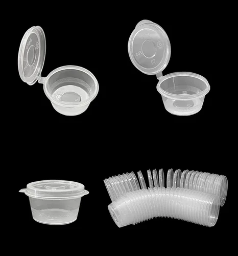 Vista 3 de OULIGET Vasos de Soufflé de Plástico, Vasos Desechables Transparentes para Salsa a Prueba de Fugas con Tapa Articulada, Utilizados para Varias