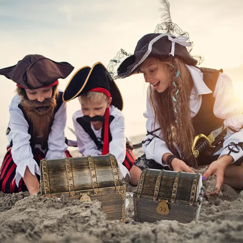 Vista 5 de Lingway Toys Cofre del Tesoro Pirata Grande para Niños Favorito del Maestro Caja de Almacenamiento de Colección de Tesoros con 2