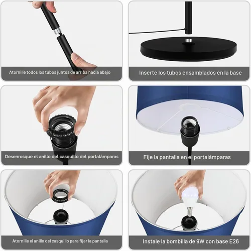 Vista 8 de Lámpara de pie BoostArea azul, lámpara de pie, lámparas de pie pequeñas para sala de estar, lámpara LED alta simple con pantalla, interruptor de pie