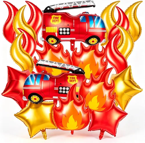 Vista 8 de Globos de fuego grandes, 20 globos de llama de bombero en 2 colores, 24 pulgadas, globos falsos rojos y dorados para caza, suministros de fiesta
