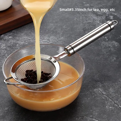 Vista 6 de Coladores de malla fina de acero inoxidable 304 para cocina, colador-escumador con asa, tamiz para alimentos, té, arroz, aceite, fideos, frutas