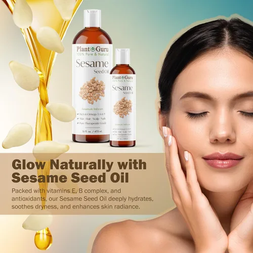 Vista 4 de Aceite de semilla de sésamo 2 fl. oz. – Prensado en frío, 100% puro y natural portador para piel, cara, cuerpo, cabello y cocina. Ideal para cremas