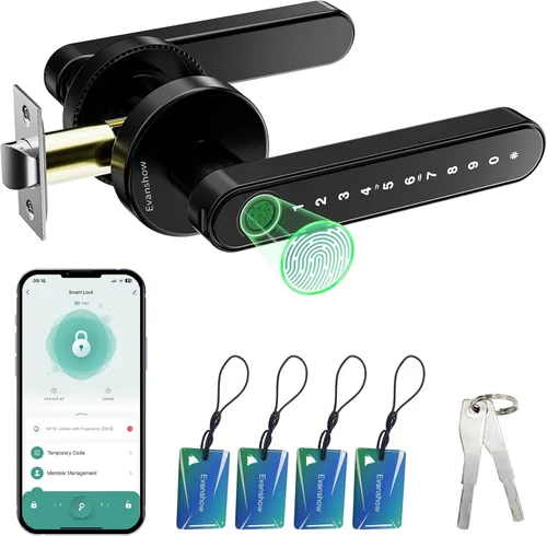 Vista 9 de Cerradura de puerta con huella dactilar, perilla biométrica de puerta con teclado sin llave, cerraduras de puerta para dormitorios, hogar, hotel