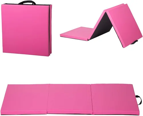 Vista 8 de Exercise Mat 2'x6'/4'x8'/4'x10' Gymnastics Mat Folding Gymnastics Tumbling Mats 1.6"-2" Thick PU Leather Yoga Mat Portable With Carrying Handles for