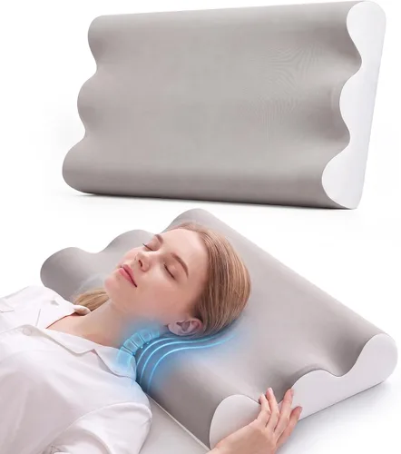 Vista 11 de Sweetcrispy Almohada cervical para el cuello, espuma viscoelástica Blanco y gris