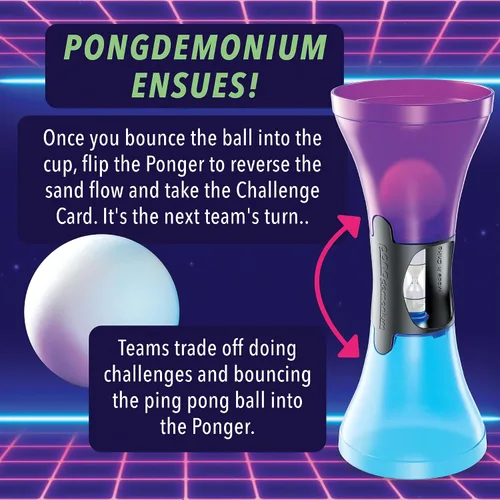 Vista 5 de MindWare Juego de fiesta Pongdemonium – Desafío de acción de ritmo rápido con temporizador, pelota rebotante y 55 cartas – Divertido juego