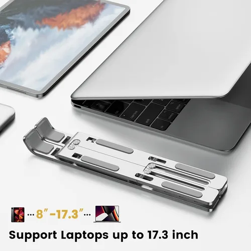 Vista 8 de Soporte portátil portátil de aluminio ajustable para computadora portátil, soporte para tableta, soporte plegable para computadora