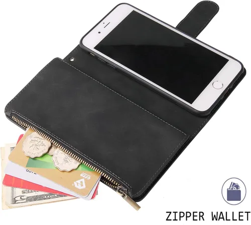 Vista 4 de UEEBAI - Cartera clásica de cuero sintético con cierre magnético, funda de iPhone con cierre
