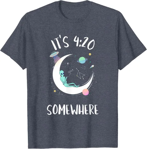 Vista 49 de Funny Weed Joint Smoking Moon Alien It's 4:20 Somewhere Camiseta, Negro, S
