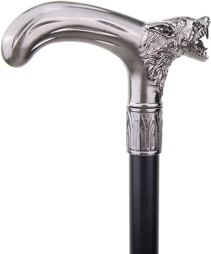 Vista 4 de Cabeza de lobo morder bastón de moda decorativo caballero elegante cosplay bastón perilla Crosier 36.6 in