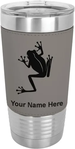 Vista 18 de LaserGram Personalized 20oz Tumbler, Tree Frog (Baseball Style) Engraved Gift, Faux Leather Wrap, Vacuum Insulated Stainless Steel, Laser Engraved