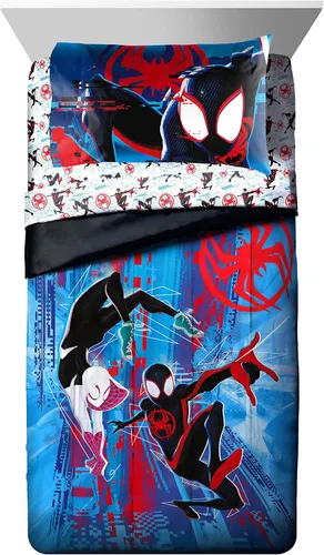 Vista 2 de Marvel Spiderman - Juego de edredón tamaño matrimonial de 7 piezas para niños, multicolor Bed in a Bag, Comforter Sheets Shams Pillowcases, Multi