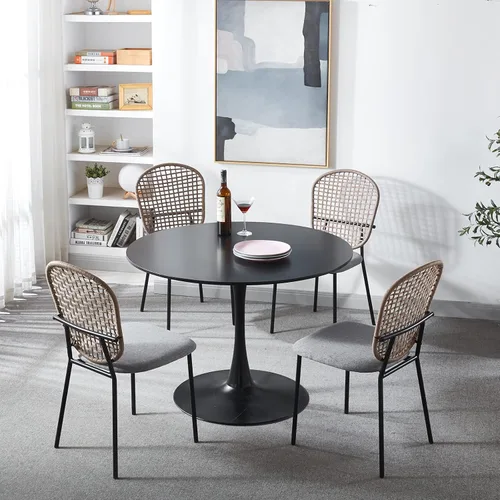 Vista 7 de pouseayar Juego de 4 sillas de comedor, sillas de cocina de estilo moderno, silla Sennit con respaldo cómodo, silla auxiliar suave para cocina